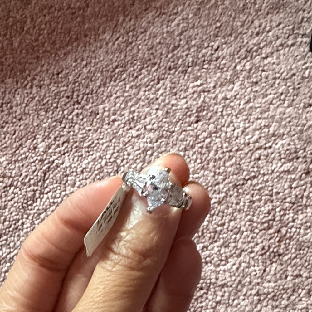 Zales Silver Ring with Marquee cut Gemstone